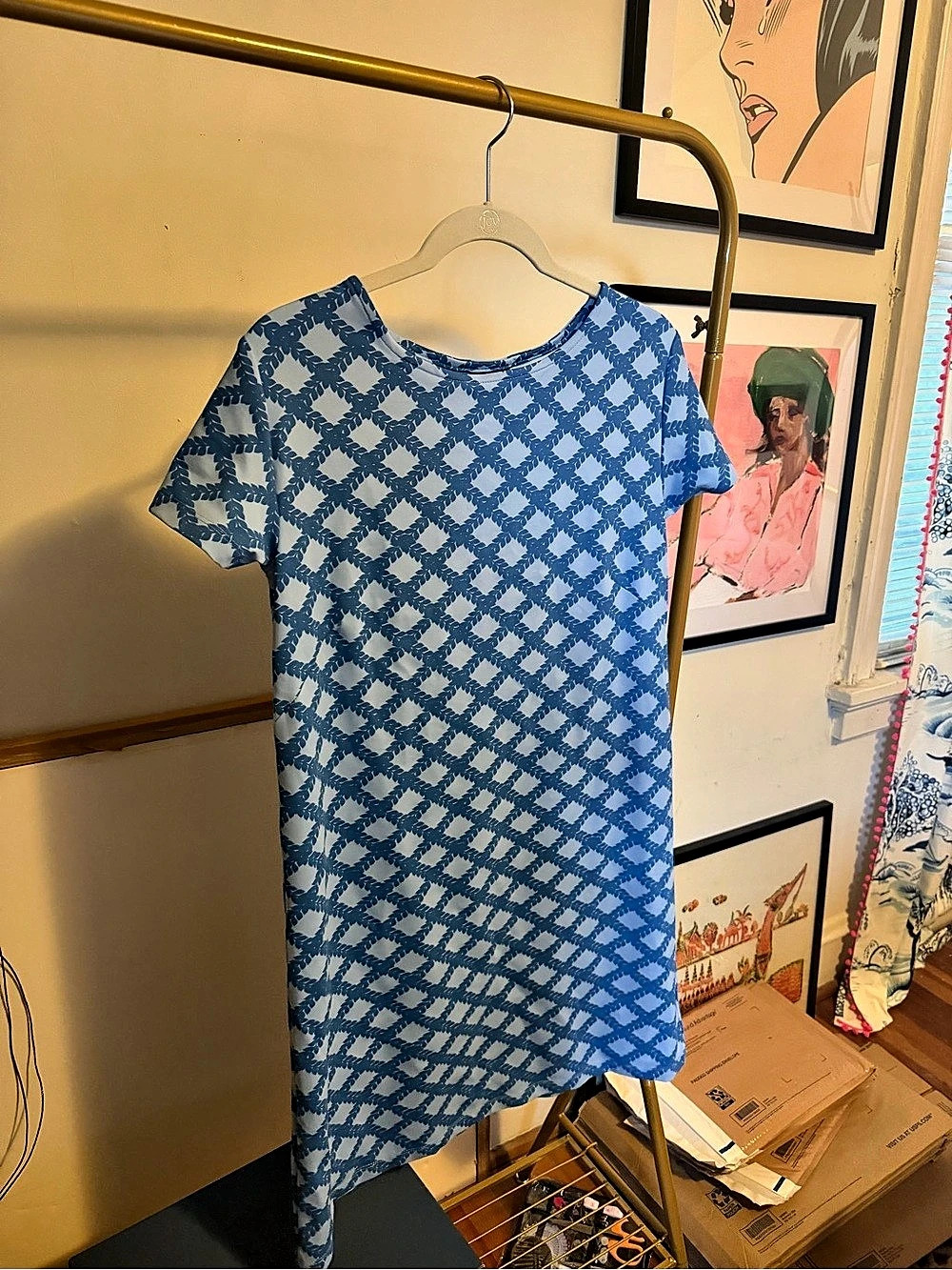 Sailor & Sailor Blue & White Geometric Mini Dress Size Medium